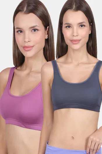 Buy Lady Lyka Cotton Lycra Sports Bra (Pack of 2) - Multicolor